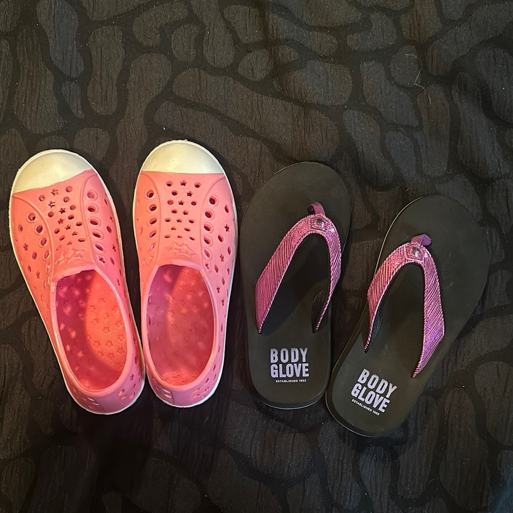 Body Glove Black and Pink Flip Flops and Pink Slip-On Shoes
